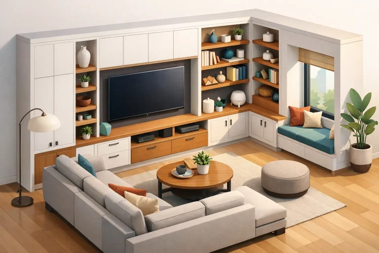 Living Room Built In Storage That Looks Custom